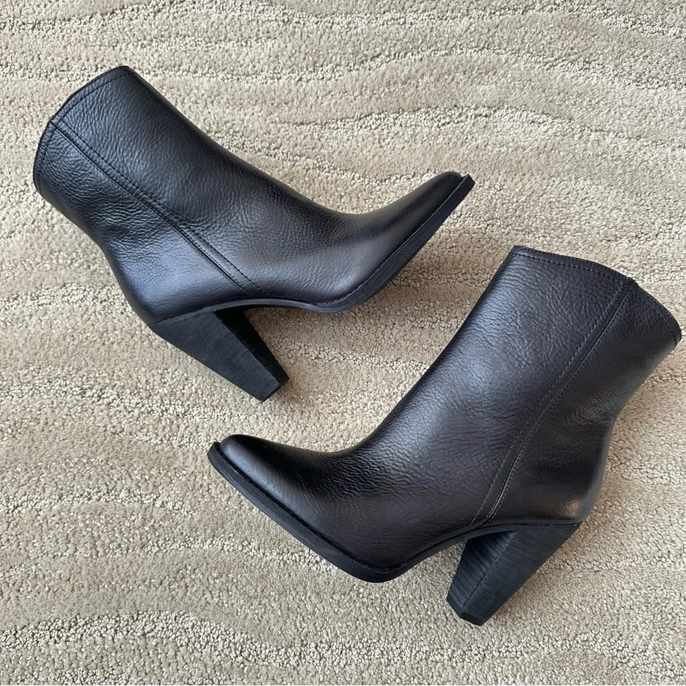 NEW Zodiac Darrah Leather Western Pointed Toe Cone Heel Booties Black Size 8.5